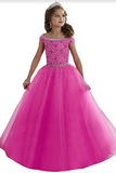 Promfast Little Girls Princess Birthday Party Dress, Cute Puffy Beaded Kids Quinceanera Dress PFF0003