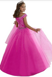 Promfast Little Girls Princess Birthday Party Dress, Cute Puffy Beaded Kids Quinceanera Dress PFF0003