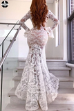 Promfast Long Sleeve Trumpet Mermaid Deep V Wedding Dress With Lace Sexy Wedding Dress PFW0503