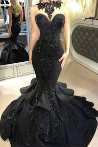 Promfast Mermaid Prom Dresses Scoop Black Beading Long Prom Dress for Sale PFP1966