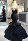 Promfast Mermaid Prom Dresses Scoop Black Beading Long Prom Dress for Sale PFP1966