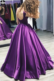 Promfast Chic A-line Bateau Regency Satin Simple Long Prom Dress Evening Dress PFP1967