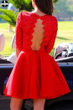 Promfast Red A-line Bateau Short Mini Chiffon Homecoming Dress, Short Prom Dresses PFH0321