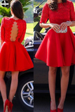 Promfast Red A-line Bateau Short Mini Chiffon Homecoming Dress, Short Prom Dresses PFH0321