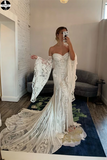 Promfast Chic Mermaid Boho Lace Court Train Rustic Wedding Dress PFW0517