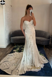 Promfast Chic Mermaid Boho Lace Court Train Rustic Wedding Dress PFW0517