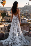 Promfast Rose Lace Sheath Wedding Dresses Spaghetti Strap Boho Beach Wedding Dress PFW0520