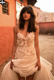 Promfast A-line Spaghetti Straps Applique Gorgeous Wedding Dress Sweep/Brush Train Modest Bride Gowns PFW0521