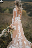 Promfast Boho Wedding Dress With Nude Underlay Tulle Lace Applique Wedding Dress Bridal Gown PFW0523