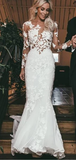 Promfast Trumpet/Mermaid Long Sleeve Lace Rustic Wedding Dresses With Applique PFW0527