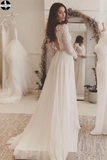 Promfast Chic A-line Wedding Dresses Long Sleeve V neck Romantic Wedding Dress With Lace PFW0529