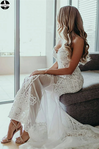 Promfast Sweetheart Sheath/Column Lace Appliques Beach Wedding Dress PFW0530