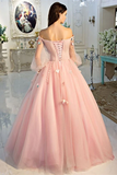 Promfast Long Sleeve Prom Dresses Pearl Pink Ball Gown Long Floral Fairy Prom Dress PFP1977