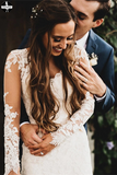 Promfast Elegant Mermaid Wedding Dresses Long Sleeves Lace Bridal Gowns PFW0534