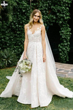 Promfast Vintage Lace Wedding Gowns See Through Illusion Neck Wedding Dresses PFW0536