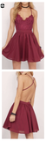 Promfast Burgundy Homecoming Dress Spaghetti Straps A-line Lace Short Prom Dress Party Dress PFH0323