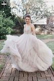 Promfast Ball Gown Sexy Deep V-Neck Beaded Bodice Rustic Wedding Dress PFW0537