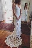 Promfast Graceful Lace Spaghetti Straps Neckline Sheath Wedding Dress PFW0545