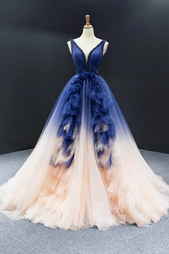 Promfast Ombre A Line Pleated Ruffles Beach Boho Prom Gown Beading Eve Promfast Ombre A Line Pleated Ruffles Beach Boho Prom Gown Beading Eve