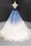 Promfast Ombre A Line Pleated Ruffles Beach Boho Prom Gown Beading Evening Dress PFP1995