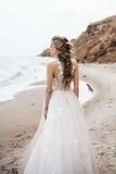 Promfast A Line Vintage Tulle Lace Illustion Neckline Corset Back Wedding Dresses PFW0552