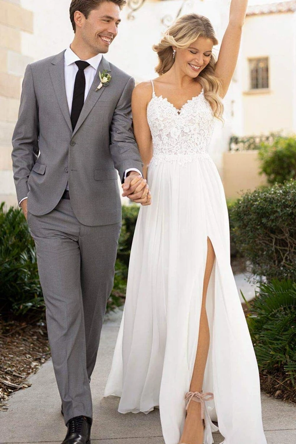 Promfast Front Split Spaghetti Straps Lace Chiffon Long Flowy Beach We Promfast Front Split Spaghetti Straps Lace Chiffon Long Flowy Beach We