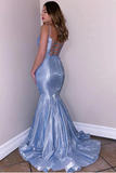 Promfast Mermaid Spaghetti Straps V Neck Blue Two Piece Mermaid Prom Dress PFP2005