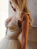 Promfast A Line Straps Floor Length Beading Wedding Dress Long Bridal Gown PFW0557