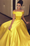 Promfast Simple Prom Dresses Yellow A line Off the shoulder Cheap Long Prom Dresses, Evening Dress PFP2018