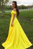 Promfast Simple Prom Dresses Yellow A line Off the shoulder Cheap Long Prom Dresses, Evening Dress PFP2018