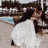 Promfast Sexy Beach Ivory Lace Wedding Dresses With Slit Backless Boho Bridal Dresses PFW0559