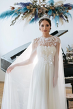 Promfast Chic A line Ivory Tulle Applique Court Train Rustic Wedding Dress PFW0561