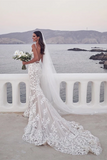 Promfast Spaghetti Straps Mermaid Wedding Dresses Lace Appliqued Gowns PFW0563