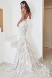 Promfast Spaghetti Straps Mermaid Wedding Dresses Lace Appliqued Gowns PFW0563