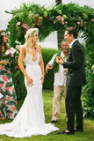 Promfast Simple Ivory Lace Country Wedding Dresses V Neck Mermaid Wedding Dress PFW0564