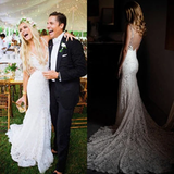 Promfast Simple Ivory Lace Country Wedding Dresses V Neck Mermaid Wedding Dress PFW0564