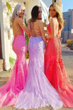 Promfast Tulle Mermaid Spaghetti Straps Backless Prom Dress With Lace Appliques PFP2029