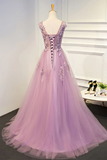 Promfast Chic Prom Dresses A line Scoop Short Train Lilac Prom Dress Evening Dress PFP2031