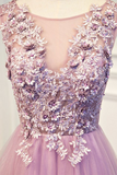 Promfast Chic Prom Dresses A line Scoop Short Train Lilac Prom Dress Evening Dress PFP2031