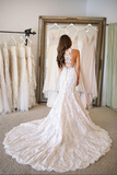 Promfast Fabulous Open Back Lace Mermaid V neck Long Wedding Dresses Bridal Gowns PFW0567