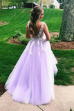 Promfast Lilac A line V neck Evening Dress, Long Prom Dresses With Appliques PFP2040