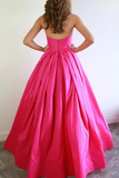 Promfast A Line Strapless Hot Pink Satin Long Prom Dresses With Bowknot, Formal Evening Dresses PFP2043