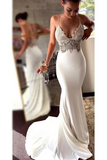 Promfast Sexy Spaghetti Straps Mermaid Beach Wedding Dresses, Long Prom Dress with Lace PFW0579