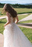 Promfast Sexy V neck Lace Appliqued A Line Beach Bohemia Wedding Gown, Cheap Wedding Dresses PFW0582