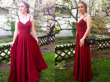 Promfast Simple Burgundy Straps Long Chiffon Prom Dress, Beautiful Party Dress PFP2053