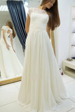 Promfast Simple A Line Long Chiffon Wedding Dresses with Lace PFW0583
