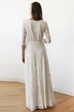 Promfast Classy Simple Half Sleeves V Neck Floor Length Beach Wedding Dresses PFW0584