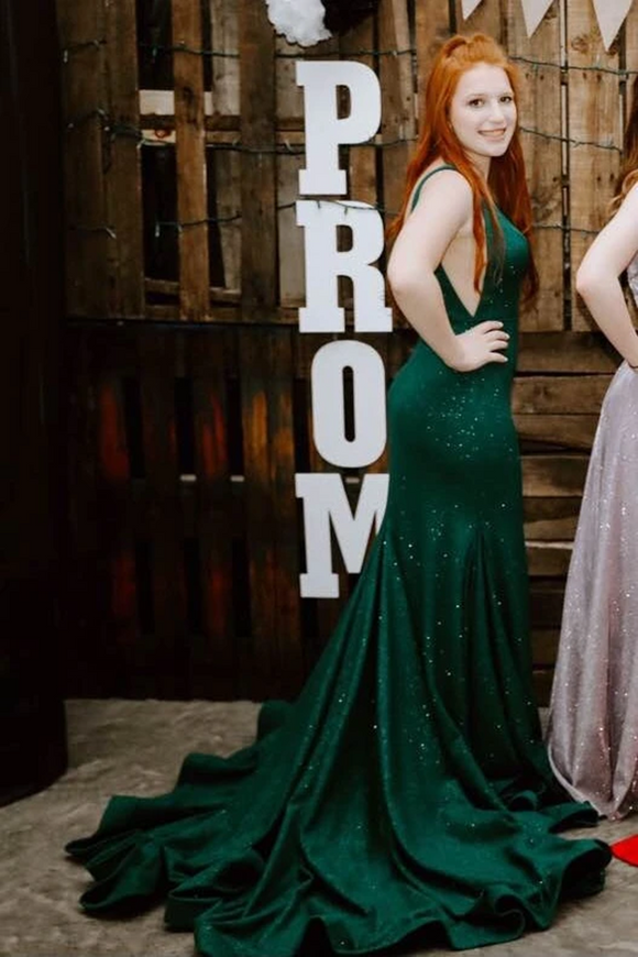 Promfast Mermaid Front Split Green Sequin Shiny Long Prom Dresses PFP2060