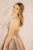 Promfast Glitter Spaghetti Straps V Neck Long Prom Dresses Women Dress PFP2063