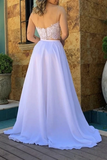Promfast Simple Flowy Long Two Pieces Lace Chiffon Beach Wedding Dresses PFW0591